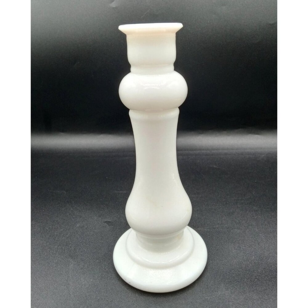 EO Brody Co White Milk Glass Candlestick Flower Bud Vase M-118 Vintage 8 Inch